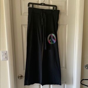 Black Wide-Leg Pants with Peace Sign